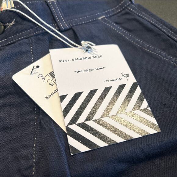 Free People x Sandrine Rose Pinstripe Knee Patch Jeans - Picture 3 of 9